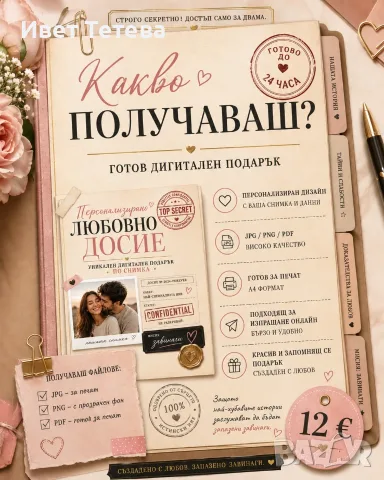 Персонализирано „Любовно досие“ по снимка – уникален дигитален подарък 💌, снимка 3 - Други услуги - 55805517