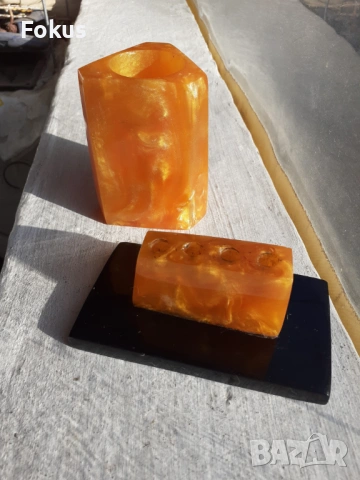 Стар соц. каталинен комплект за бюро ваза и моливник, снимка 5 - Антикварни и старинни предмети - 53333564