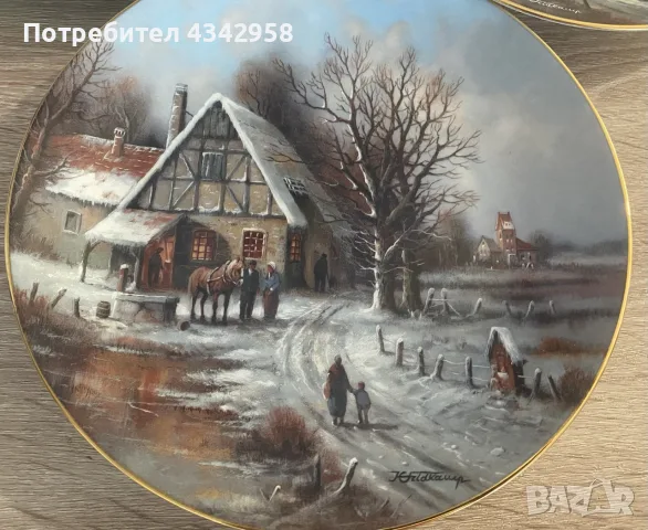 🇩🇪 Колекционерски порцеланови чинии Tirschenreuth – „Weihnachtliche Landschaften“, снимка 2 - Други ценни предмети - 55848489