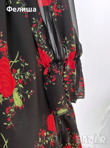 Удивително Красива Романтично Нежна Рокля с Червени Рози, снимка 4 - Рокли - 50410883