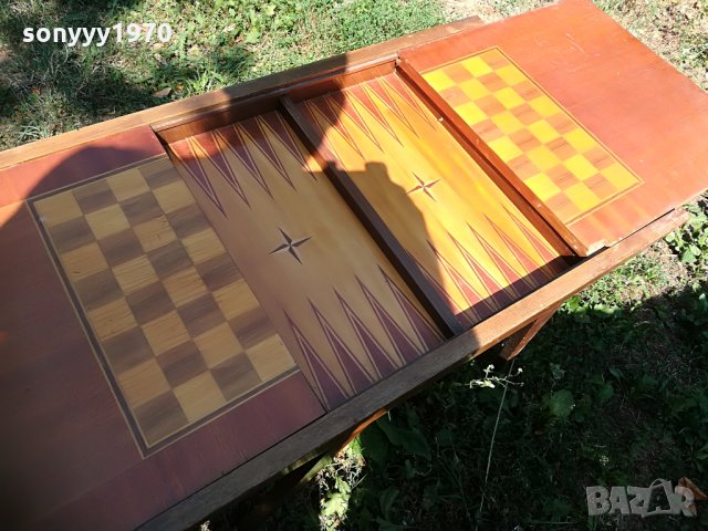 УНИКАТ-ФУРНИР-антика-стара маса табла и шах-90х60х50см-сгъната, снимка 5 - Колекции - 30028351