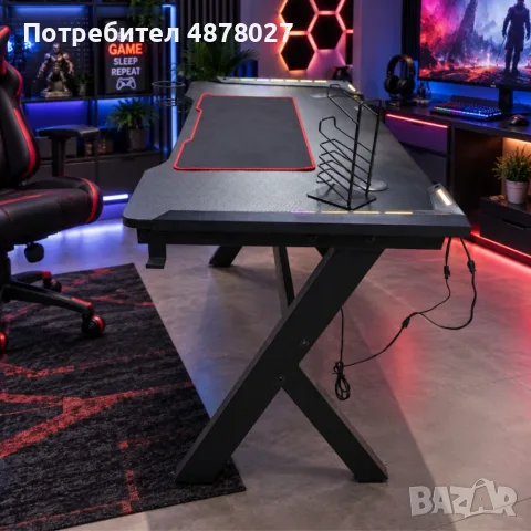 Геймърско бюро с LED осветление и аксесоари – 140×60×75 см