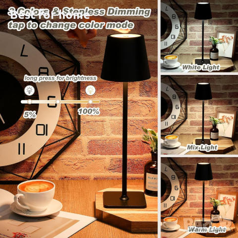 Комплект от 2 бр ЛЕД акумулаторни лампи- кафяви-метал, снимка 11 - Настолни лампи - 44694768