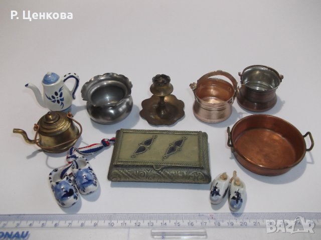 Ретро миниатюрки - медно менче, медна тава, месингов свещник, чайници, снимка 3 - Антикварни и старинни предмети - 44328467