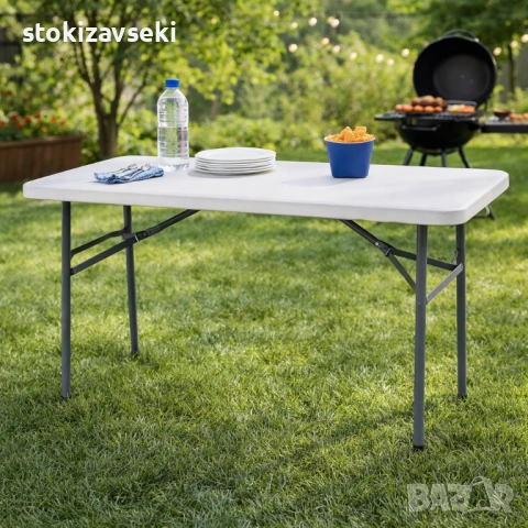 Сгъваема правоъгълна градинска маса, бяла - 181.5 × 74 × 74 см