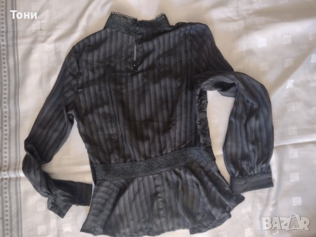 Елегантна черна блуза с дантела unica , снимка 6 - Блузи с дълъг ръкав и пуловери - 38270101