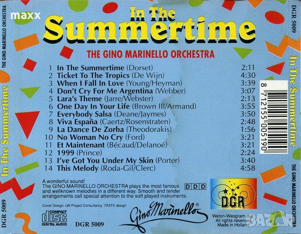 CD диск The Gino Marinello Orchestra – In The Summertime, 1991, снимка 4 - CD дискове - 29134832