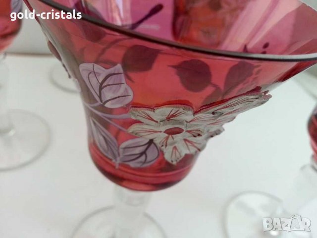 Кристални чаши Бохемия ръчно рисувани , снимка 5 - Антикварни и старинни предмети - 30064398