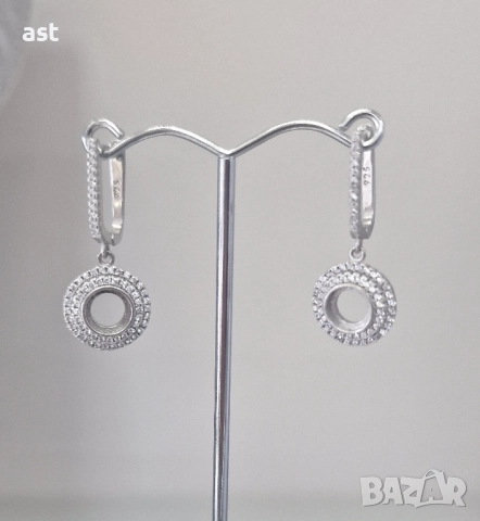 Висящи сребърни обици с цирконий, снимка 4 - Обеци - 52040404