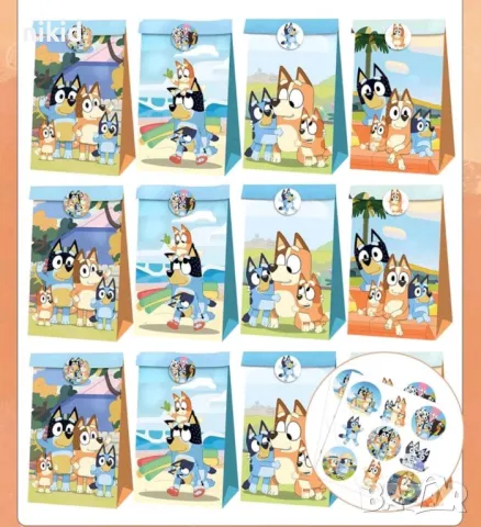 Блуи и Бинго Bluey and Bingo хартиени пакети торбички подаръчни опаковки + лепенка торба плик опаков, снимка 2 - Други - 48715835