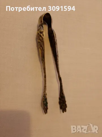 Античнa бароковa месингова посребрена щипка за захар лед , снимка 4 - Антикварни и старинни предмети - 47358771