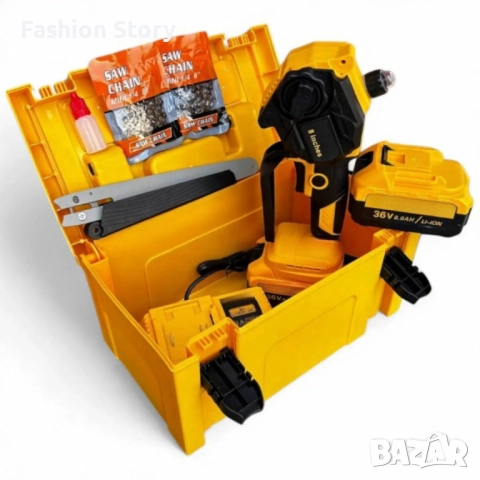 Акумулаторна Резачка 36V 8Ah с Шина 15 см – Трион с Автоматично Смазване и 2 Вериги, снимка 4 - Куфари с инструменти - 52484855