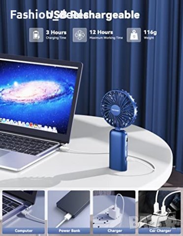 Нов Преносим вентилатор за дом, офис, пътуване къмпинг с USB Акумулаторен, снимка 6 - Друга електроника - 40657447