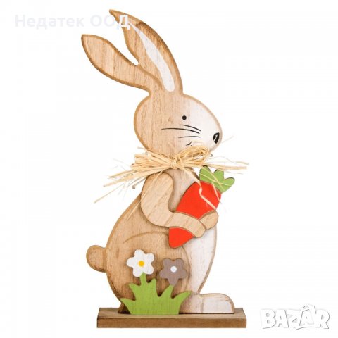 Великденска дървена фигура за декорация на маса, Зайче Морков, 14x5x30 см