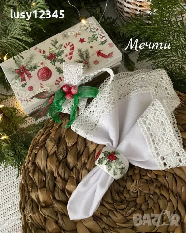 Дървена кутия с шест пръстени за салфетки-Весела Коледа! 🎄🎄🎄
