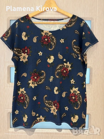 Блуза с къс ръкав | Флорални мотиви | Размер М/L