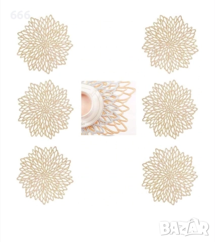 Комплект от 6 кръгли PVC плочки, златни, 38x38 см, термоустойчиви, лесни за почистване, снимка 3 - Други стоки за дома - 52579015