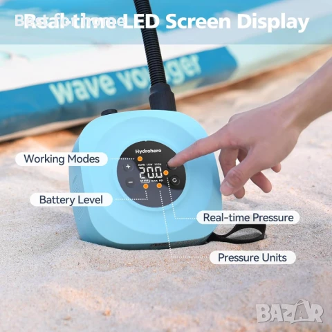 Електрическа акумулаторна помпа за SUP Hydrohero- 20PSI, снимка 6 - Водни спортове - 51304941