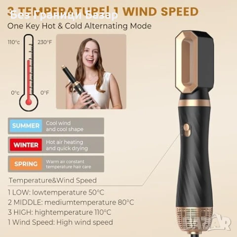 Нов Стайлер за коса 5 в 1 Сешоар, Къдрици, Изправяне, Обем, Блясък, снимка 8 - Сешоари - 50745517