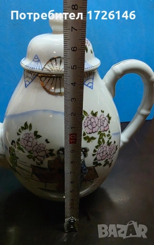 Японски порцеланов чайник в стил Kutani ware, снимка 6 - Други - 54046763
