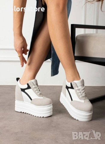 Кецове на платформа - бяло, сиво и черно - SJN80 