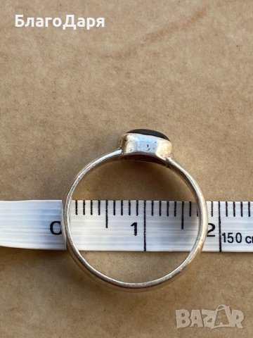 Сребърен пръстен с гранат кабошон, снимка 4 - Пръстени - 44195241