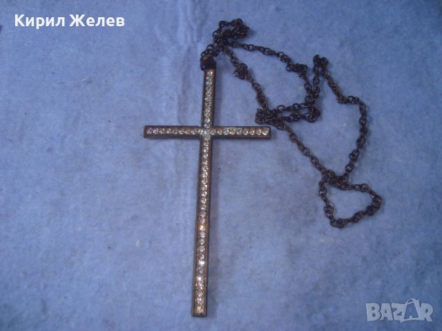СТАР ГОЛЯМ МЕТАЛЕН АРТ КРЪСТ с КРИСТАЛЧЕТА и ВЕРИЖКА ФЕШЪН КОЛИЕ 27451, снимка 4 - Колиета, медальони, синджири - 36950329