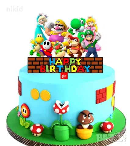 Супер Марио Super Mario цветен пластмасов топер украса табела за торта рожден ден, снимка 3 - Други - 33087941