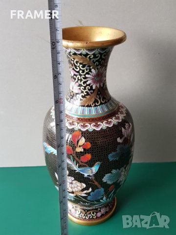 Прекрасна 19ти век Китайска Емайл Клазоне бронзова ваза, снимка 11 - Вази - 31459982