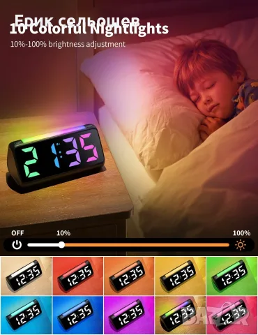 Netzu RGB Дигитален Будилник с Нощна Лампа – 2 Аларми, USB, Черен