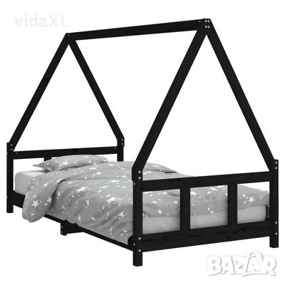 vidaXL Детска рамка за легло, черна, 90x190 см, бор масив(SKU:834464, снимка 1