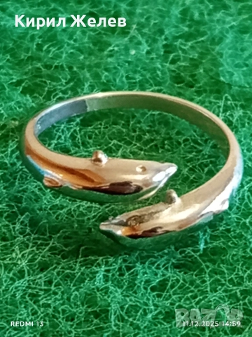 Римантичен сребърен пръстен два делфина много красив стилен дизайн 52406
