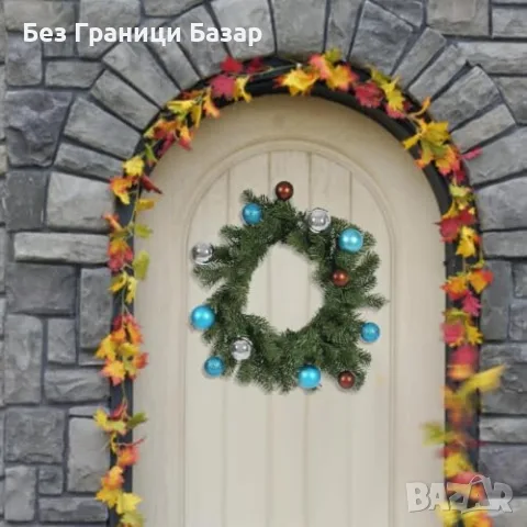Нов Коледен Венец с LED Светлини 45см Таймер Изкуствен Бор Празнична Украса, снимка 7 - Декорация за дома - 55955159