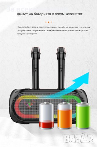 Преносима караоке колона с 2 безжични микрофона, снимка 6 - Bluetooth тонколони - 40059827