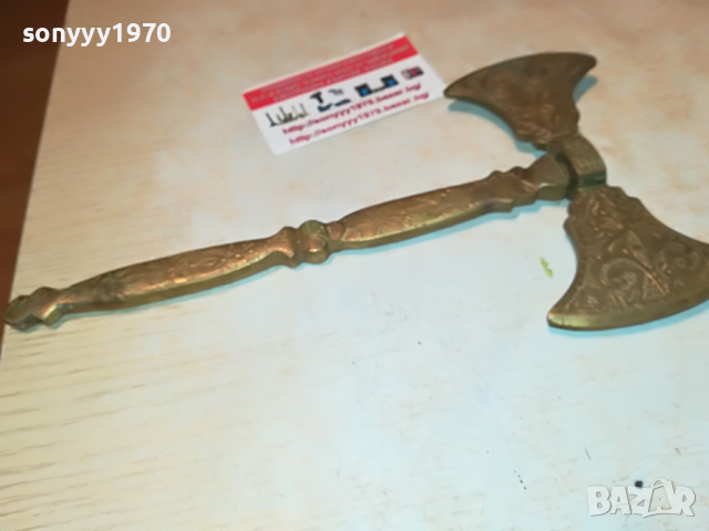 ТОМАХАВКА-МЕД/МЕСИНГ ВНОС АНГЛИЯ 2404221631, снимка 2 - Антикварни и старинни предмети - 36551058