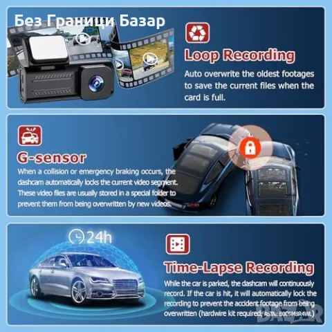 Нова Мини 2K Dash Cam с 1.47" Екран | Широк Ъгъл, Нощно Виждане, Паркинг Монитор, снимка 5 - Друга електроника - 47619420