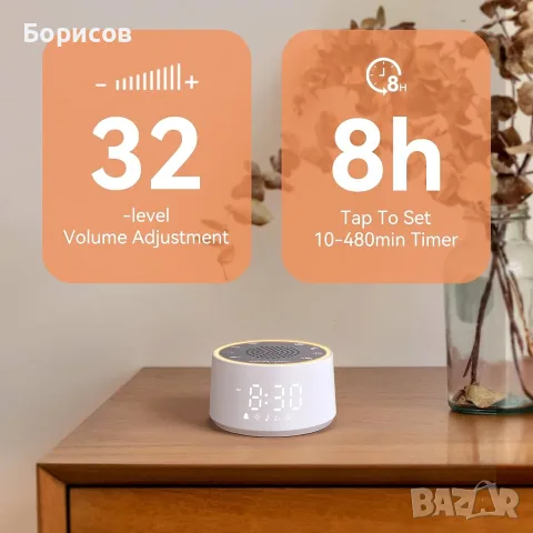 Dreamegg SM-04 - компактна 3 в 1 колонка за бял шум,будилник и нощна лампа за деца и възрастни, снимка 5 - Детски - 55852106