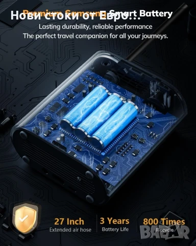 Преносима помпа за гуми T1 със 160 PSI, 4 пъти по-бърза въздушна помпа, безжична, снимка 3 - Аксесоари и консумативи - 50628170