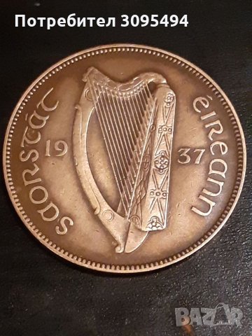 1 ПЕНИ 1937г. РЕПУБЛИКА ИРЛАНДИЯ., снимка 2 - Нумизматика и бонистика - 35396405