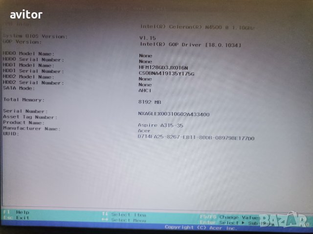 Acer Aspire a315-35-c9x9 15.6" UHD Graphics Celeron N4500 8GB RAM 128GB SSD  работещ на части, снимка 4 - Лаптопи за дома - 42890652