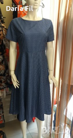 Кукленска рокля синя на ситни бели точици  - ХЛ/2ХЛ размер, снимка 2 - Рокли - 37448279