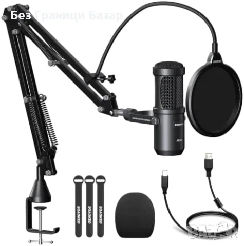 Нов Aokeo AK-60s кондензаторен USB микрофон с рамо Pop Filter за PC кодкаст YouTube Discord