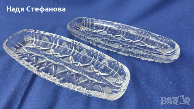 Две кристални правоъгълни таблички за мезета, масивни, снимка 1