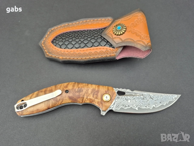 Сгъваем джобен нож,дамаска стомана,съчмен лагер,Flipper Outdoor Tool, снимка 4 - Ножове - 49492670