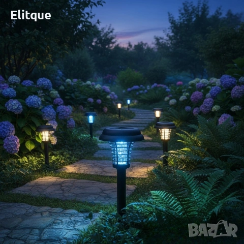 Соларна лампа против комари за открито – комплект 2 броя с UV защита и декоративно осветление