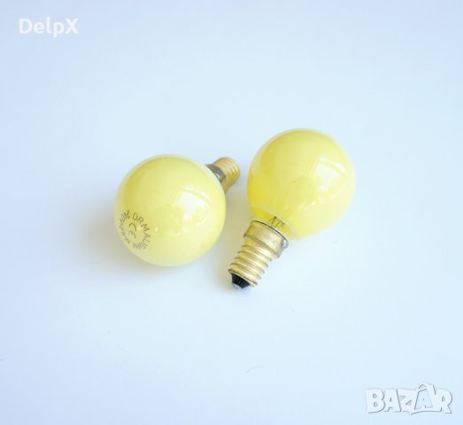 Лампа сфера мини жълта с цокъл E14 220V 25W, снимка 1 - Крушки - 42738833