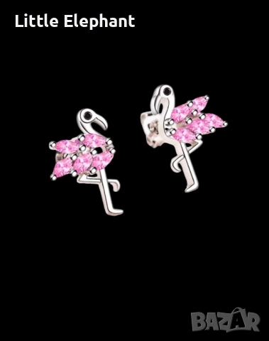 Pre order Сребърни обеци pink flamingo,luxery jewelry,колекция"Famous"/нови