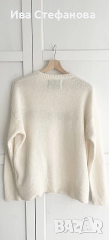  пуловер вълна кашмир цвят слонова кост, с кройка Calvin Klein Jeans, с лека кройка, мек и топ, снимка 4 - Блузи с дълъг ръкав и пуловери - 51864687