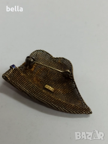 Стилна и елегантна антикварна сребърна брошка с позлата и клетъчен емайл,маркировка отзад- , снимка 2 - Антикварни и старинни предмети - 52676242