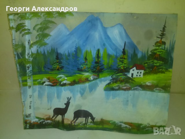 СТАРА РИСУНКА ГВАШ КАРТИНА ПЕЙЗАЖ ТЕМПЕРА БЪЛГАРСКА